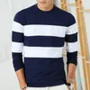 Heißer Verkauf Neue Herbst Winter Herren Langarm T-shirt O Neck Spandex Casual Gestreiften T-shirt für Männer Designer T Shirt Asiatische größe