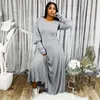 Grande taille 3X 4XL été femmes plus grande taille robe une pièce à manches longues gris robe maxi couleur unie tenue décontractée bleu jupe longue ample 3703