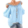 5XL grote maat tops plus size vrouwen blouses korte mouw losse casual shirts 2020 vrouw sexy off schouder kant patchwork blouse1