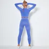 2020 INS WOMEN039S YOGA SET SEAMLESS SPORTSWEAR2ピースセット長袖スウェットシャツクロップトップとハイウエストロングパンツヨガTR7573912