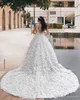 Bollklänning pärlstav bröllopsklänningar 3d blommor spetsar applicerade v hals brudklänningar arabiska plus storlek vestido de novia