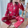 Çift pijama bayan ipek saten pijama seti yaz çiçek baskılı pijama kısa kollu gömlek elastik bel şort pijama takım lo7558457