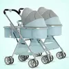 Baby barnvagnar# designer tvilling 3 i 1 avtagbar hög landskap lätt vikning absorber dubbel två sovkorg vagnmärke mjukt