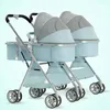 Kinderwagen # Designer Twin 3 in 1 abnehmbare hohe Landschaft leicht faltbare Absorber Doppel zwei Schlafkorb Wagen Marke weich