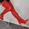 Hochwertige Leder-Overknee-Stiefel im Rihanna-Stil, Oberschenkel-hohe Stiefeletten, sexy spitze Zehen, Kreuz gebundener Reißverschluss, Damenschuhe, große Größe 47 52