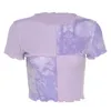2020 Egirl Y2K Chic Tops TEE TEE TIME z cekinowym patchworkiem kobiety Summer Tshirts Ruffles Hem Purple lub Bule Ubrania 3850286