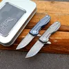 High Quality Small Damascus Flipper Folding Blade Knife VG10 Damascus Steel Drop Point Blade TC4 Titanium Alloy Handle Ball Bearing Knife