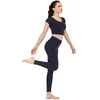 Mulheres sem costura yoga conjunto de manga curta top de alta cintura esporte leggings ginásio roupas esporte terno curto ginásio terno conjuntos de fitness para mulheres