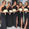 Mermaid Black New Bridesmaid Dresses One Shoulder Side Split Floor Length Summer Country Plus Size Maid of Honor Gowns Wedding Gue2292