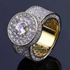 Mens Hip Hop Gold Ring smycken Fashion Crystal Gemstone Simulation Diamond Iced Out Rings for Men