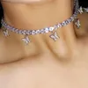 Iced out butterfly chokers diamant tennis kedjor halsband tofsels mode smycken kvinnor hip hop halsband