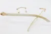 Ouro Metal Frame Óculos Novo Rimless 8200757 White Buffalo Chifre Óculos de Alta Qualidade Moda C Decoração