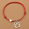 20pcs/lots Fashion Red Black Cord String Handmade Heart Love Dog Paw Prints Charm Friendship Bracelets Women Men Beach Sailing Jewelry Gifts