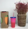 UPS AIR! 24OZ Plastic Kleur Veranderende Cup PP Temperatuur Sensing Magic Drinkbeker Candy Kleuren Herbruikbare Koffiemok Gratis Verzending A11