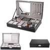 Leather Watch Box 8 Mens Watch Organizer Jewelry Display Drawer Lockable Watch Case Organizer & 8 Slots Rings Tray With Lock MX200810