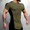 Hot Sale Nya herrar tätt passande kortärmad t-shirt fitnessorganisation fitness gym fitness skarv bomull tshirt storlek m-xxl