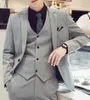 Excellent Grey Groom Tuxedos Notch Lapel Groomsman Wedding 3 Piece Suit Popular Men Business Prom Jacket Blazer(Jacket+Pants+Tie+Vest) 2661