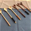 Punho longo de enrolamento de madeira Cocktail Spoons Multifuncional Colher Agitador presente Louça Ferramentas de Beber Log Retro Estilo 2 55jm F2