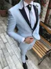 Wysokiej jakości drużbowie szczytowe lapy Tuxedos Baby Blue Men Suits Wedding Man Man Man Blazer Pants Kamizel krawat M1534229L