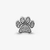 100% 925 Sterling Silver Sparkling Paw Print Charms Fit Original European Charm Bracelet Fashion Women Wedding Engagement Jewelry 2092