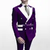 Podwójne Mężczyźni Garnitury Purpurowe i White Groom Tuxedos Peak Lapel Groomsmen Wedding / Prom Best Man 2 sztuki (kurtka + spodnie + krawat) L581