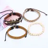 Weave Cross charm wood beads bracelet multilayer leather bracelets bangle cuff women mens fashion jewelry will and sandy gift