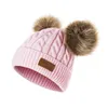 Moda Crianças trançado malha Cores sólidas Beanie Duplo Pom-pom Lovely Bear Balls With Or Mice projeto quente bonito Crianças Hat