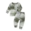 2 pièces infantile enfant en bas âge imprimé Tiedye tenues à manches longues col rond t-shirt haut taille élastique pantalon automne enfants vêtements ensemble 9222563