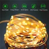 LED Solar Koppar Tråd Ljus Sunning String Lights 10m 100 LED 20M 200LED För Garden Lawn Lampor Semesterbelysning