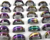 50pcs Rainbow Blue Stainless Steel band Rings Men Women Fashion Charm Rings Color Mix Wholesale Jewelry lots