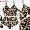 2020 New Sexy Ladies 2pcs Women Leopard Style Summer Satin Lace Sleepwear Suit Babydoll Lingerie Nightdress Pajamas Set4935495