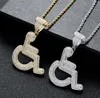 14K Gold Icy Wheelchair Disability Logo Pendant Handicapped Sign Necklace Copper Cubic Zircon Jewelry For Men Women gifts