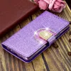 Glitter Rhinestone Läderfodral med Mirriple Flip Bling Card Walle Stand Cover Coque för iPhone 11 Pro Max XR X XS max 6 7 8 Plus