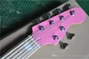 6 Strings Pink Body Electric Bass Guitar with White Pearl Inlay,Chrome Hardware,Maple Fingerboard,Can be customized