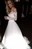 Off the Shoulder Long Sleeves Crystals Applique Wedding Dress A-line vestidos de novia sencillos with Button Bridal Dress