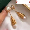 Natural freshwater pearl handmade 14k gold rice-shaped earrings water drop winding horse eye earrings 925 white fungus hook earrings