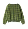 Harajuku Fuzzy Green Plaid Cardigan With Front Button Women Cropped Cardigan Sweater CX200814