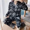 Smmoloa Paar Bequeme Seide Pyjamas Set Mädchen Männer Print Pyjama Set Langarm Blume Gedruckt Nachtwäsche Anzug4564065808