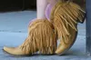 2020 여성 Mid-calf 로우 힐 보헤미아 술 오토바이 부츠 드리 워진 카우보이 신발 가을 여성 부츠 Botas Mujer