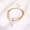 Bohemian mehrschichtiger Strass -Herz -Fußkäkchen für Frauen Goldkreuz Ankettchen -Knöchelarmband auf Bein sexy Barfuß Schmuck Neue