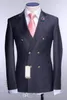 Real Photo Doubled Breasted Groom Tuxedos Navy Blue Man Prom Business Suit Coat Blazer Kläder (Jacka + Byxor + Tie) H: 891