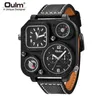 Oulm New Fashion Men's Watches Decorative Compass and Thermometer Quartz Titta på två tidszon Casual Pu armbandsur300j