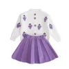 Conjunto infantil de lã de vison para meninas, primavera e outono, vestido estilo pastoral, roupas de ano novo para crianças, suéter + saia