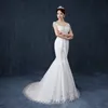 Spedizione gratuita di alta qualità sirena corte treno abiti da sposa 2020 nuovo design bianco pizzo principessa borda abito da sposa abiti da ballo