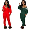 Solid Autumn Women Two Piece Tracksuits Casual Zipper With Hood Top And Pants Tracksuit Sweatsuit Outfits