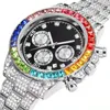 Créateur de luxe de mode superbe coloré plein strass diamant calendrier date quartz batterie montres pour hommes femmes multi functi243n