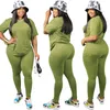 Plus Size Solid Women Tracksuits 2020 Nieuwe Zomer Herfst Korte Mouwen T-shirt en Broek Sport Clubwear Twee stukken Set Real