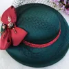 Large largura Brim Women Winter Hat 2020 Green Fedora Hats Veil Felt Cap Ladies Bow Cloche Caps Wedding feminino M1579926323