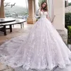 Traugel Scoop A Line Lace Suknie ślubne Elegancka aplikacja Długim rękawem Sukienka Bride Dress Cathedral Train Bridal Gown Plus Size