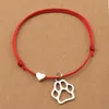 20 sztuk / partii Moda Czerwony Czarny Przewód Sznurek Handmade Heart Love Dog Paw Prints Urok Przyjaźń Bransoletki Kobiety Mężczyźni Plaża Żeglarstwo Biżuteria Prezenty